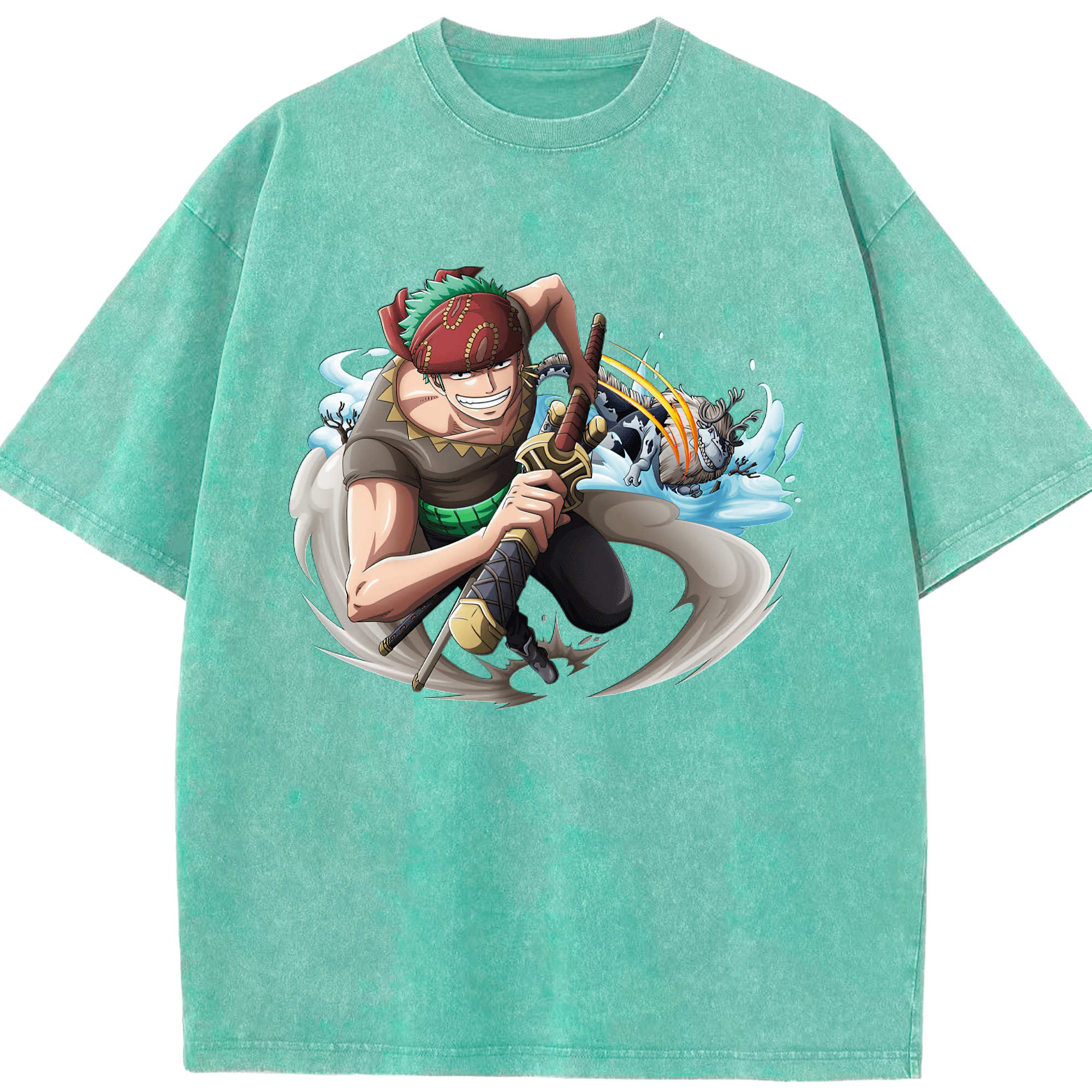 ワンピース ロロノア・ゾロ ONE PIECE Roronoa Zoro 綿100% ヴィンテージ風 半袖Tシャツ（フロントプリント）